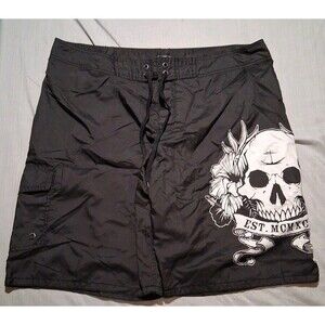 Old Navy Swim Trunks Men’s XL Black Skull MCMXCIV Lined w/Pocket 42x11 Swimsuit